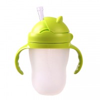 Cute baby bottle silicone cup kids children learn feeding drinking water straw handle bottle slippy training cup baby feeding