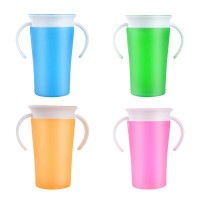 360 degrees rotated baby learning drinking cup with double handle flip lid leakproof infants water cups bottle