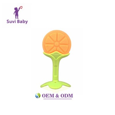 Custom new born soft silicone funny baby teether fruit